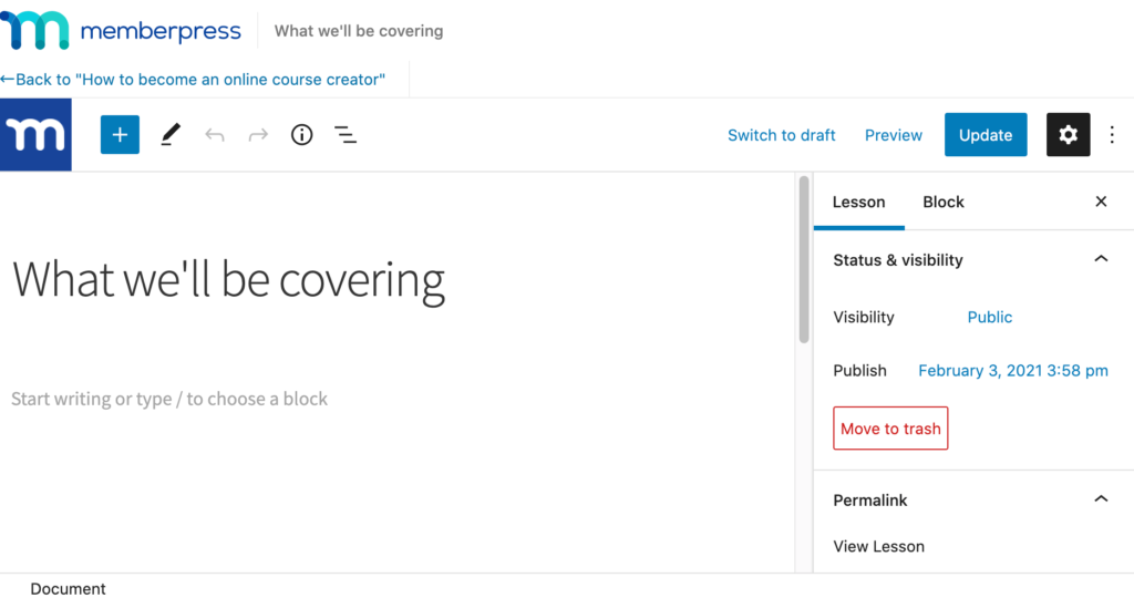 memberpress-lesson-editor | MemberPress MemberPress WordPress Armaturenbrett.