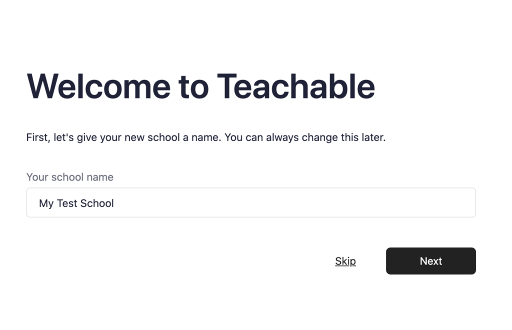 lehrbar-schafft-Schule | MemberPress Der Teachable-Einrichtungsbildschirm.