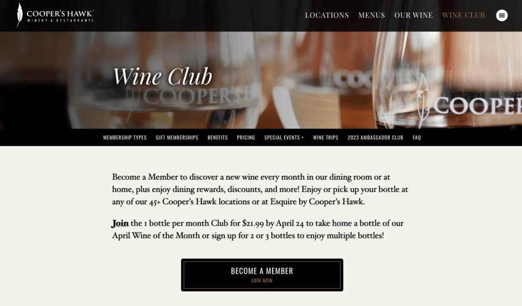 Coopers Hawk Wine Club | MemberPress Clube de vinhos Coopers Hawk